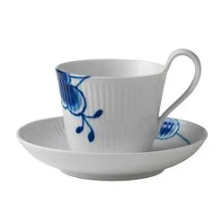 Royal Copenhagen Blå Mega Riflet Højhankskop & Underkop 25 Cl