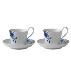 Royal Copenhagen Blå Mega Riflet Højhankskop Med Underkop 25 Cl. 2 Pak