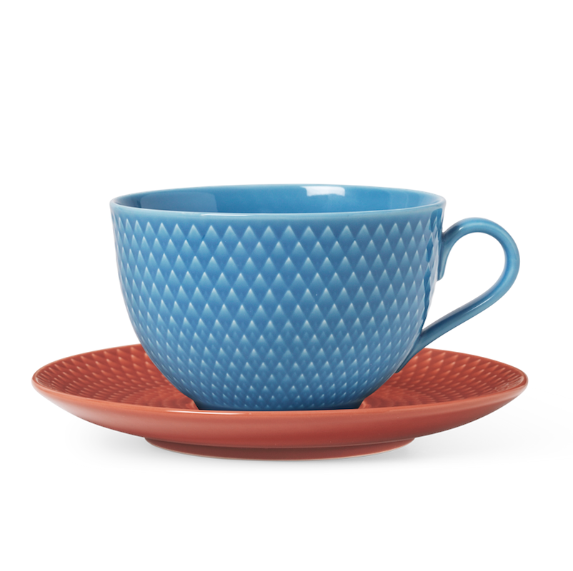 Lyngby Porcelæn Rhombe Color Tekop Med Underkop Blå/terracotta 39 Cl 1 Lyngby Porcelæn Rhombe Color Tekop Med Underkop Blå/terracotta 39 Cl